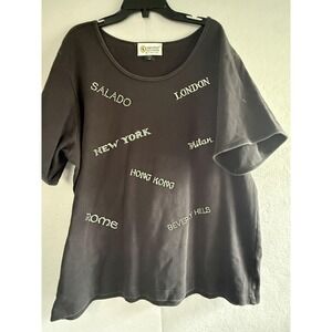 Christine Alexander Shirt Womens 2X Black Rhinestone City Graphic Tunic Top Plus